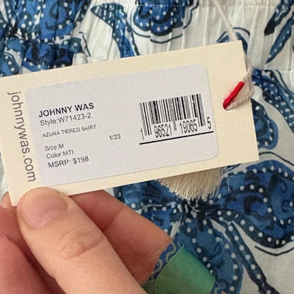 Johnny Was Workshop White/Blue Azura Floral Tiered Midi Skirt New Size Medium - Picture 4 of 8